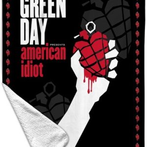 Rocksax - Green Day - American Idiot Border - Sherpa Fleece Throw (50 in x 60 in)